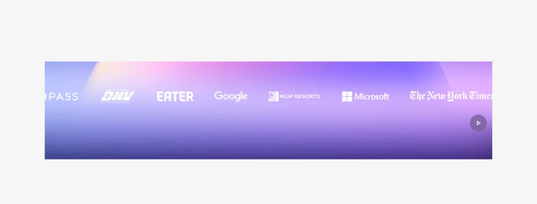A scrolling marquee of logos with user controls to pause or play the animation.