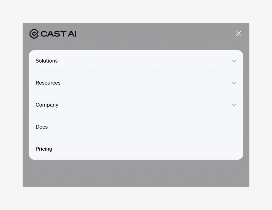 A mobile menu with a close icon made with the navigation block.